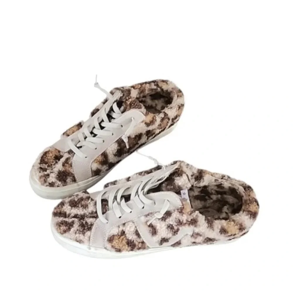 Vintage Havana Snuggle Leopard Fur & Leather Sneaker Slippers 8.5
